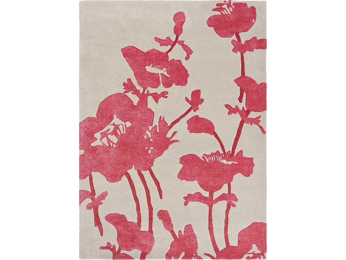 tapis open space 250x350 fait à la main en laine gris et rouge motif floral
