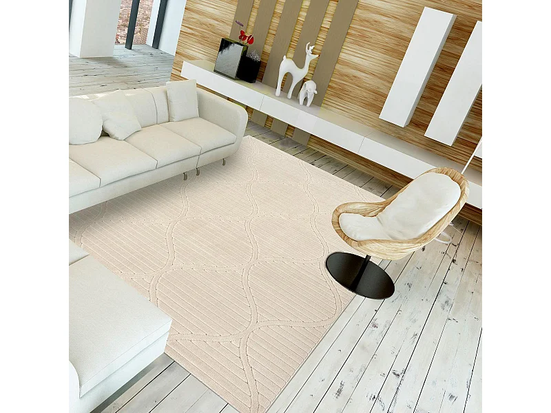 Tapis intérieur extérieur 80x150 en relief LYN14 TENDIA Beige ton sur ton