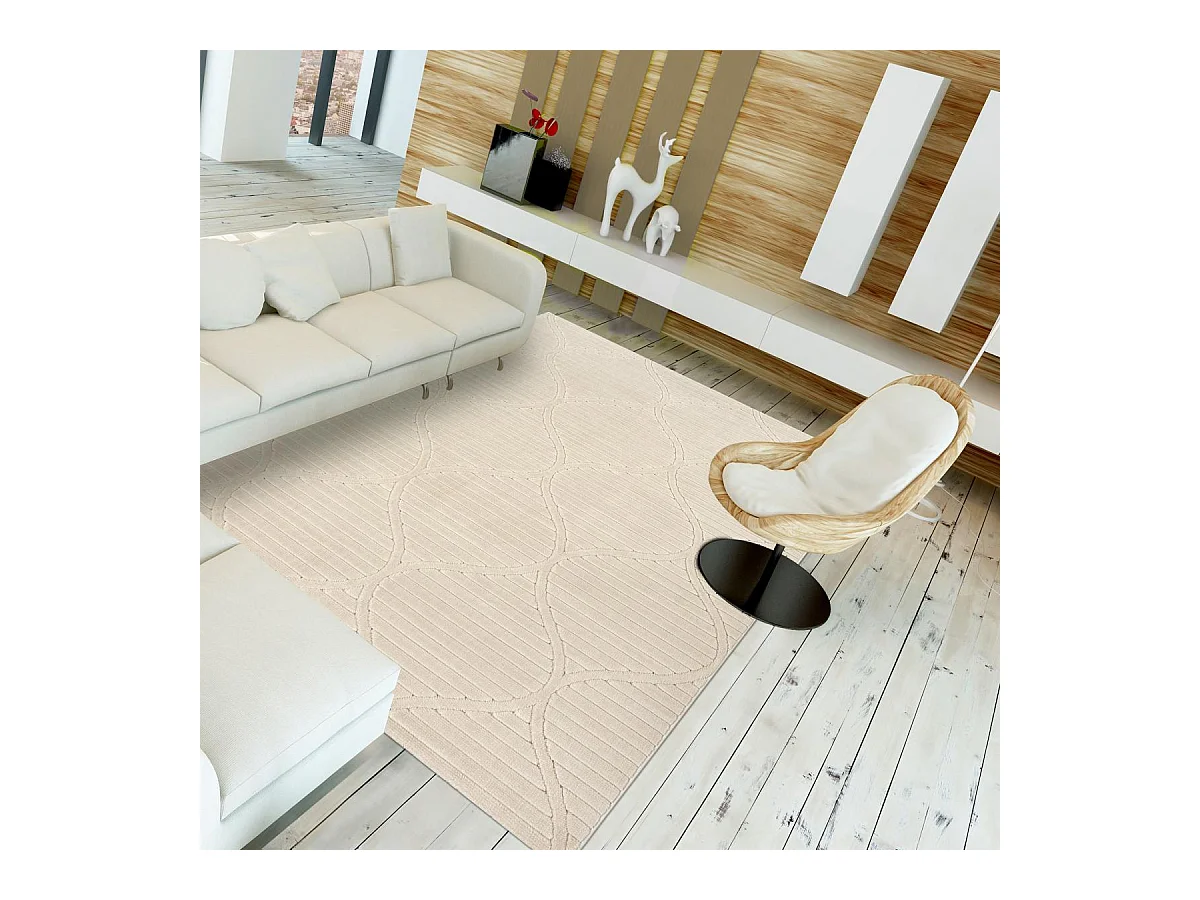 Tapis intérieur extérieur 80x150 en relief LYN14 TENDIA Beige ton sur ton
