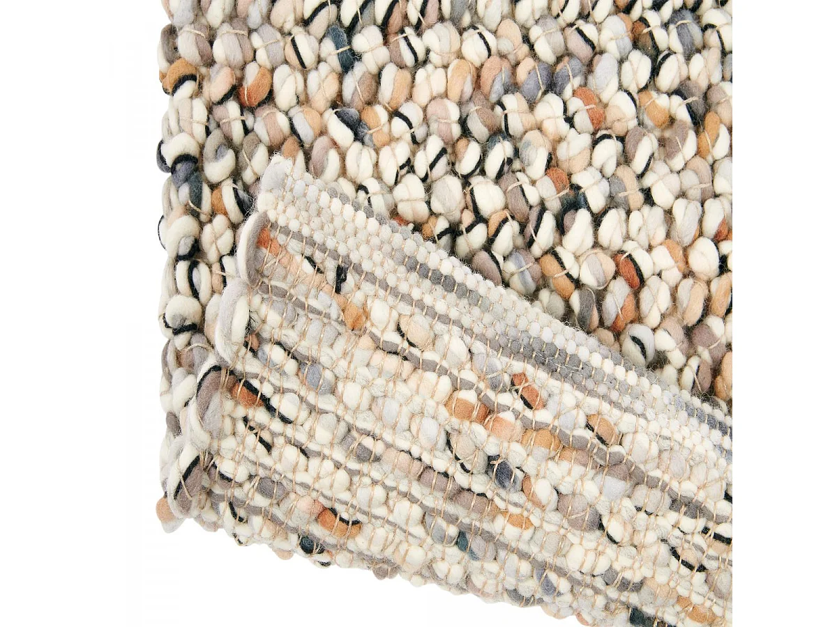 tapis salon 200x300 tissé en laine beige et marron rectangle motif faux uni