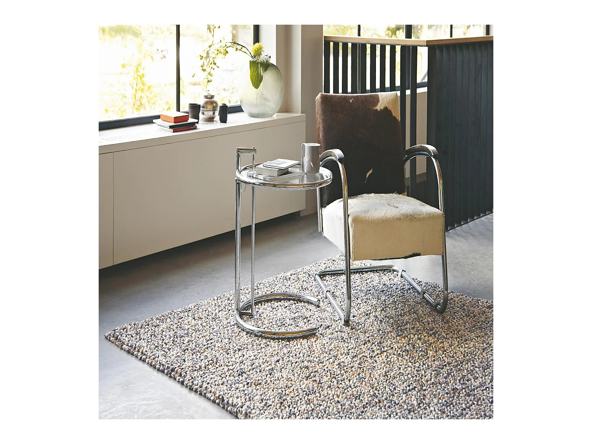 tapis salon 200x300 tissé en laine beige et marron rectangle motif faux uni