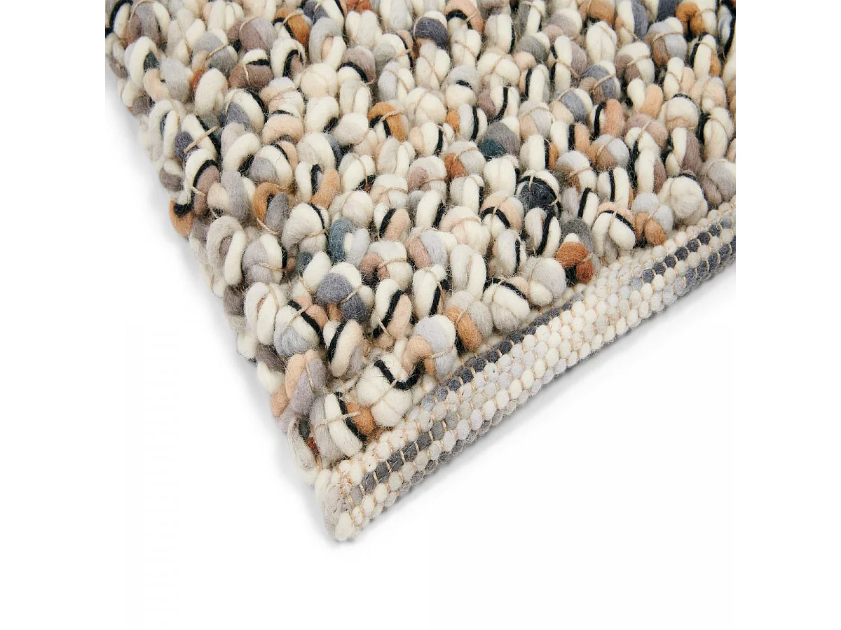 tapis salon 200x300 tissé en laine beige et marron rectangle motif faux uni