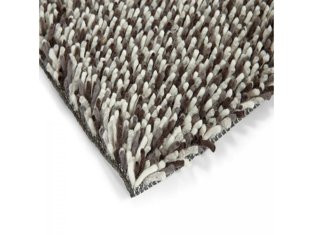 Tapis longs poils shaggy 250x350 rectangle tissé beige et gris en laine