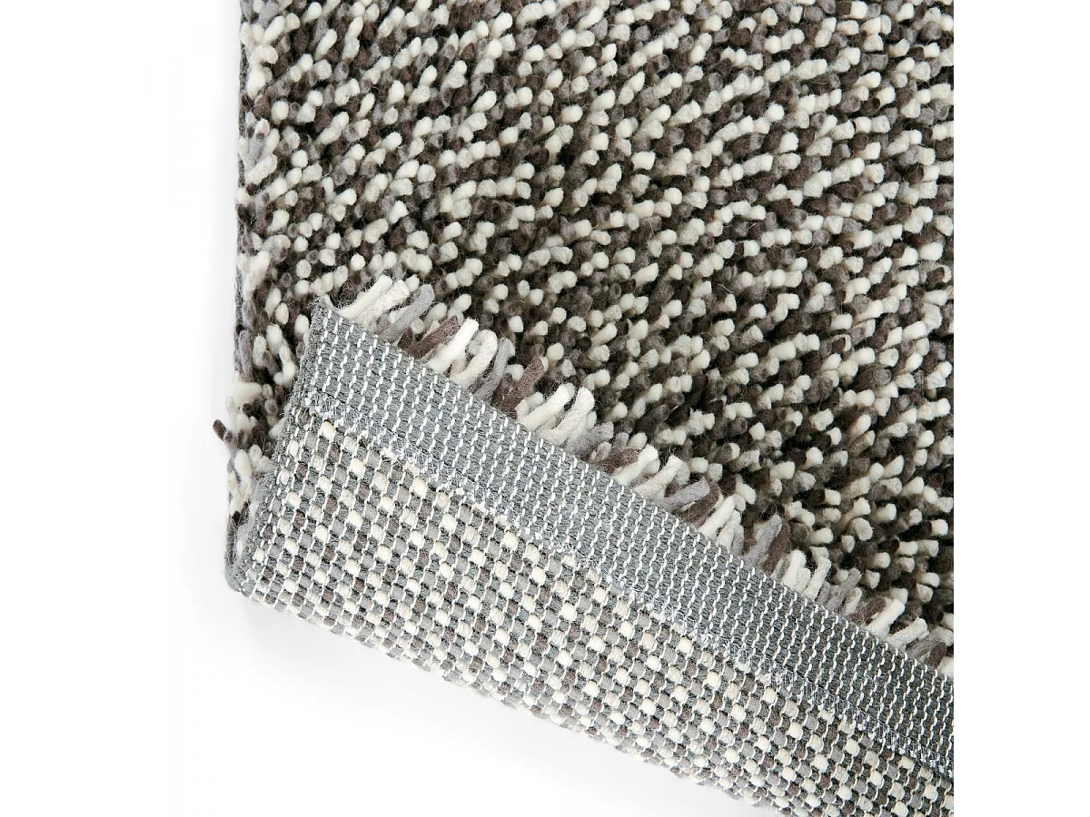 Tapis longs poils shaggy 250x350 rectangle tissé beige et gris en laine