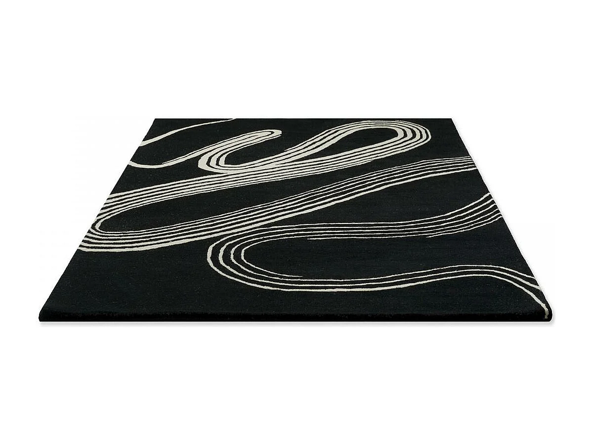 tapis open space 250x350 fait main en laine noir et blanc motif géométrique