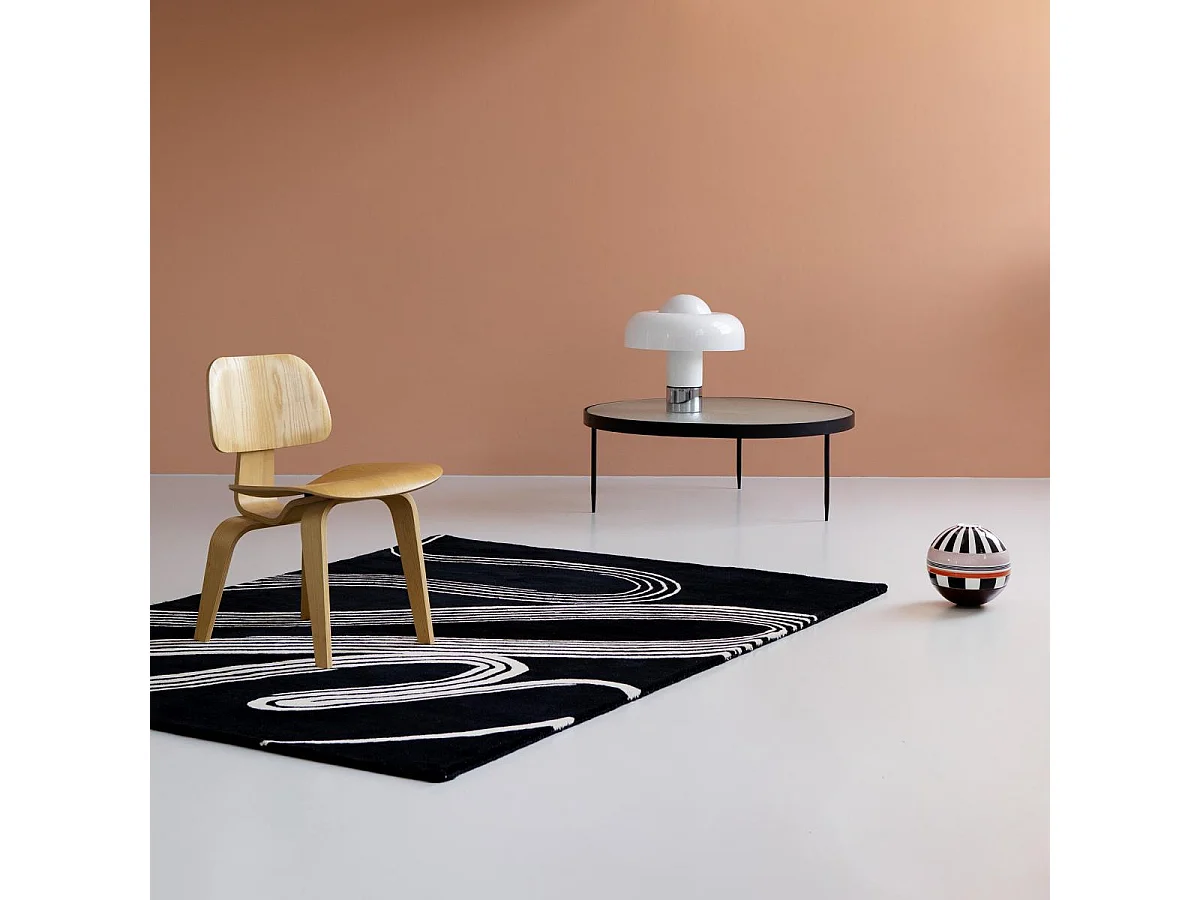 tappeto open space 250x350 realizzato a mano in lana bianca e nera a fantasia geometrica