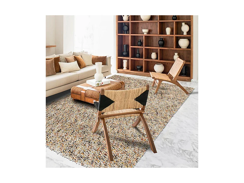 Tapis shaggy 200x300 rectangle tissé gris et orange en laine motif faux uni DOTS