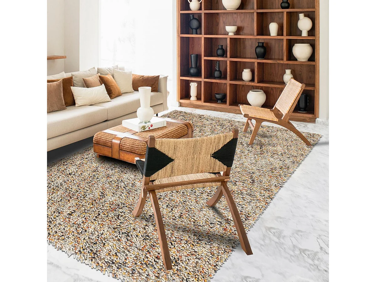 Tapis shaggy 200x300 rectangle tissé gris et orange en laine motif faux uni DOTS