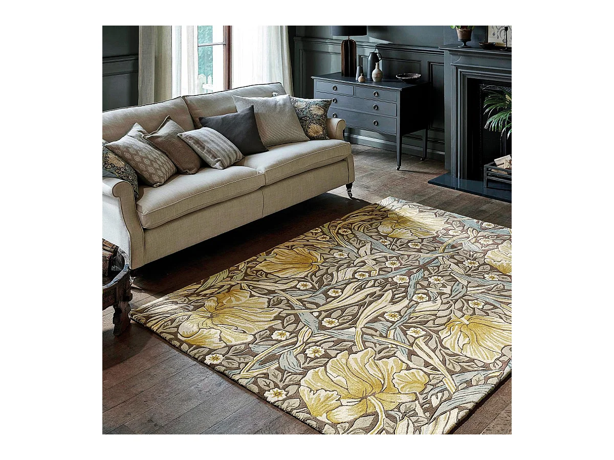 tapis salon 200x280 fait à la main en laine vert olive et violet motif floral