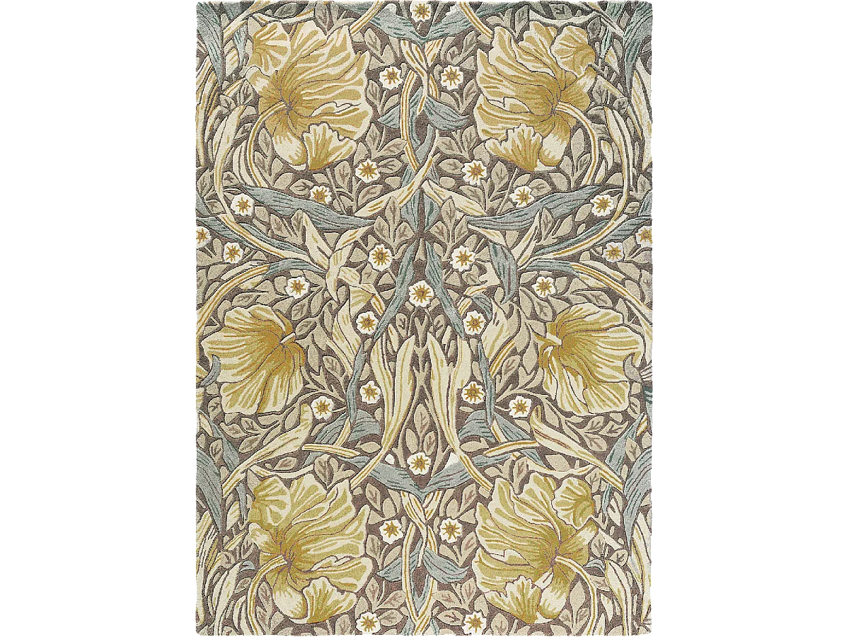 tapis salon 200x280 fait à la main en laine vert olive et violet motif floral