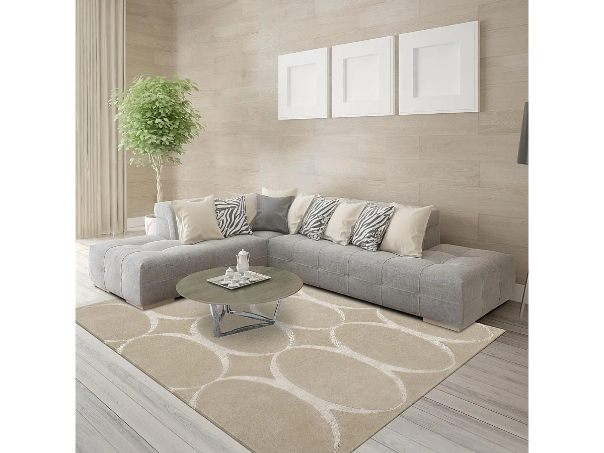 tapis chambre 170x240 fait à la main en laine beige rectangle motif simple RIO