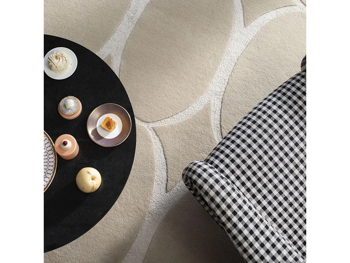 tapis chambre 170x240 fait à la main en laine beige rectangle motif simple RIO