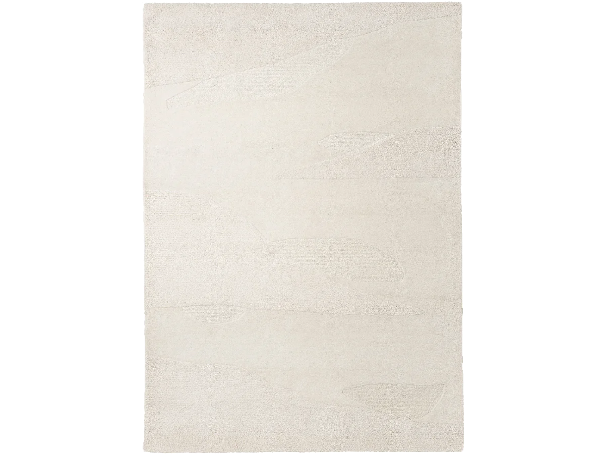 tapis chambre 140x200 fait à la main en laine crème rectangle motif faux uni