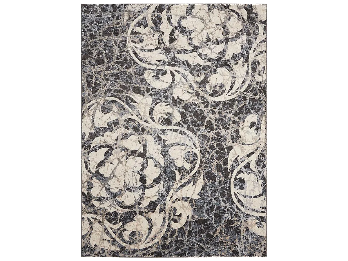 tapis salon 120x180 tissé gris rectangle motif baroque MAIXU