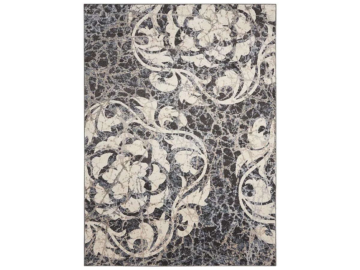 tapis salon 120x180 tissé gris rectangle motif baroque MAIXU