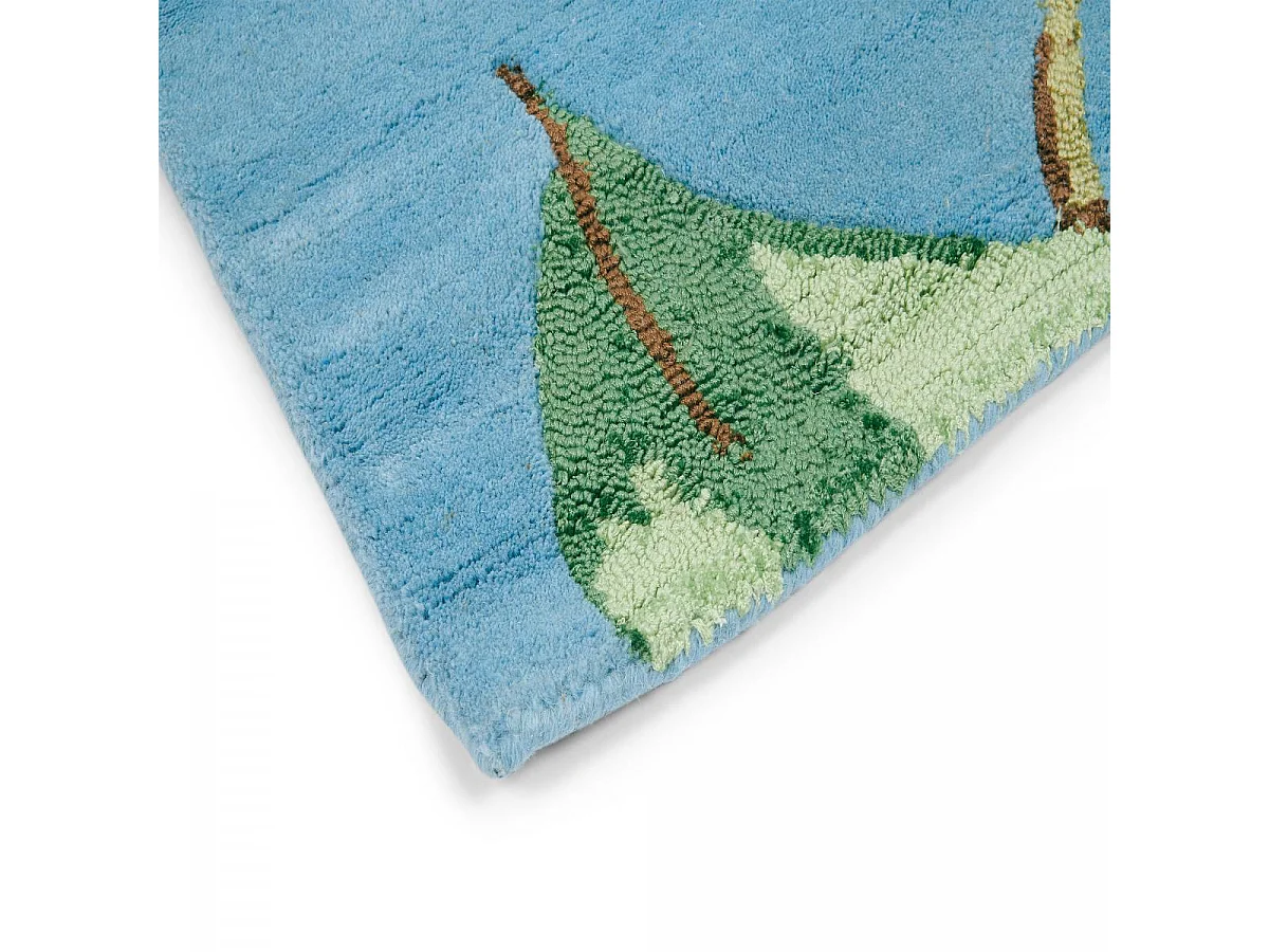 tapis chambre 120x180 fait à la main en laine bleu et rouge motif floral