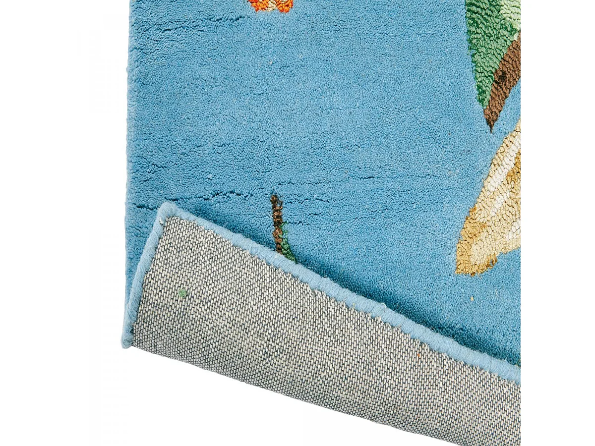 tapis chambre 120x180 fait à la main en laine bleu et rouge motif floral
