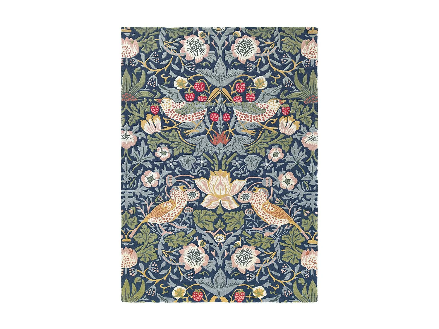 tapis entrée 140x200 fait à la main en laine indigo rectangle motif floral