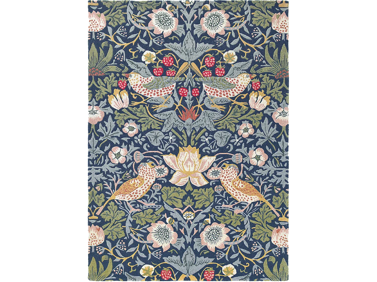 tapis entrée 140x200 fait à la main en laine indigo rectangle motif floral