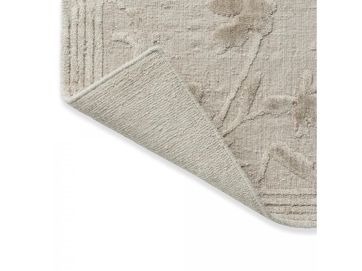 tapis grand salon 200x280 fait main en bambou beige rectangle motif floral RYE