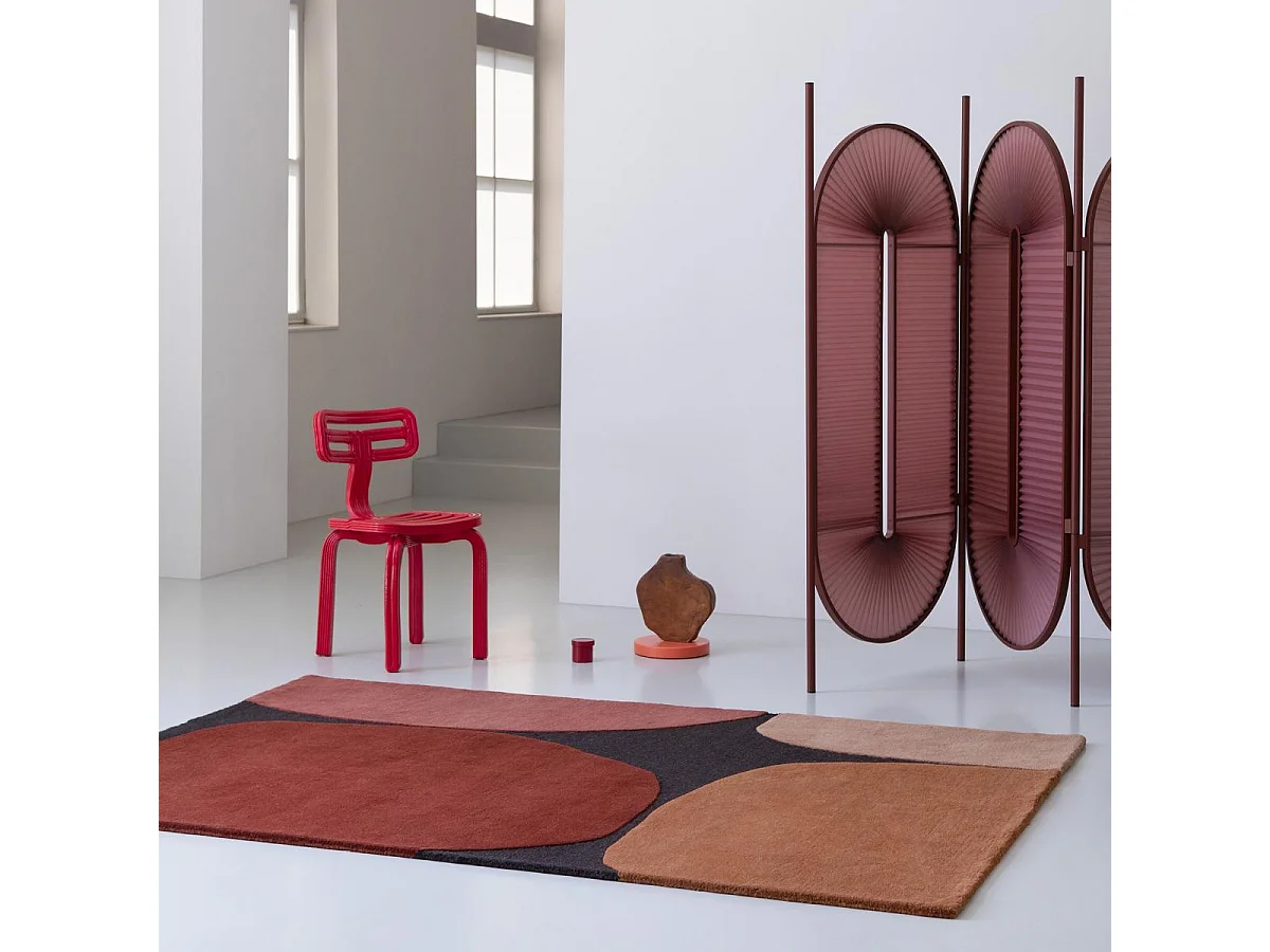 tapis open space 250x350 fait main en laine bordeaux et rouge