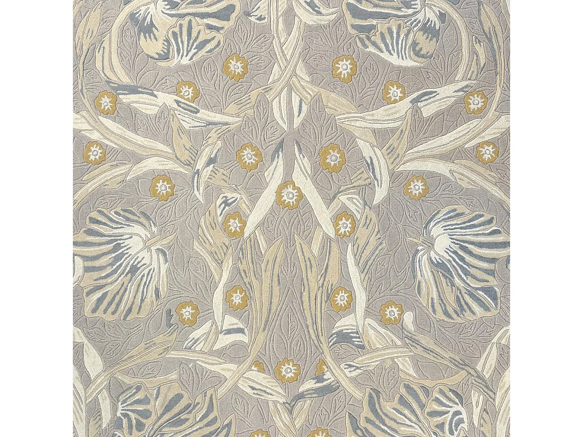 tapis chambre 170x240 fait à la main en laine gris clair motif floral