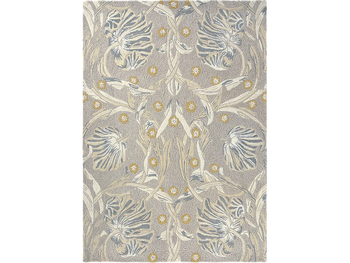 tapis chambre 170x240 fait à la main en laine gris clair motif floral