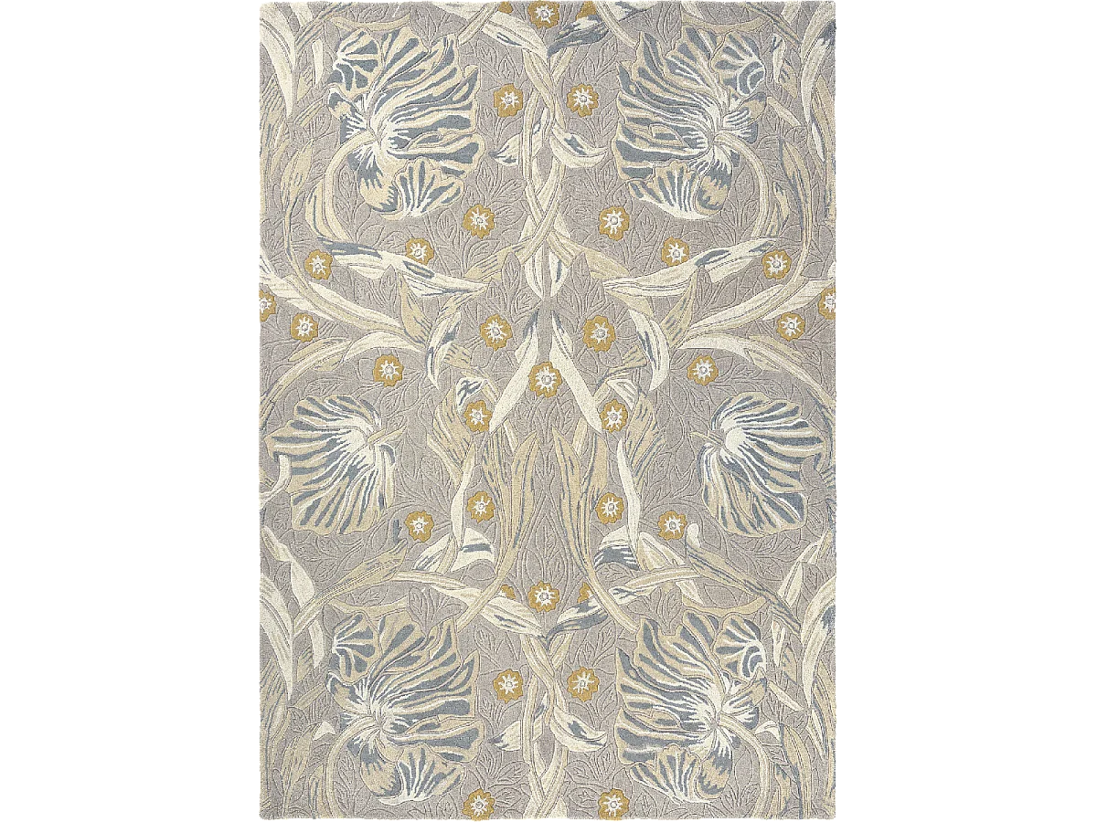 tapis chambre 170x240 fait à la main en laine gris clair motif floral