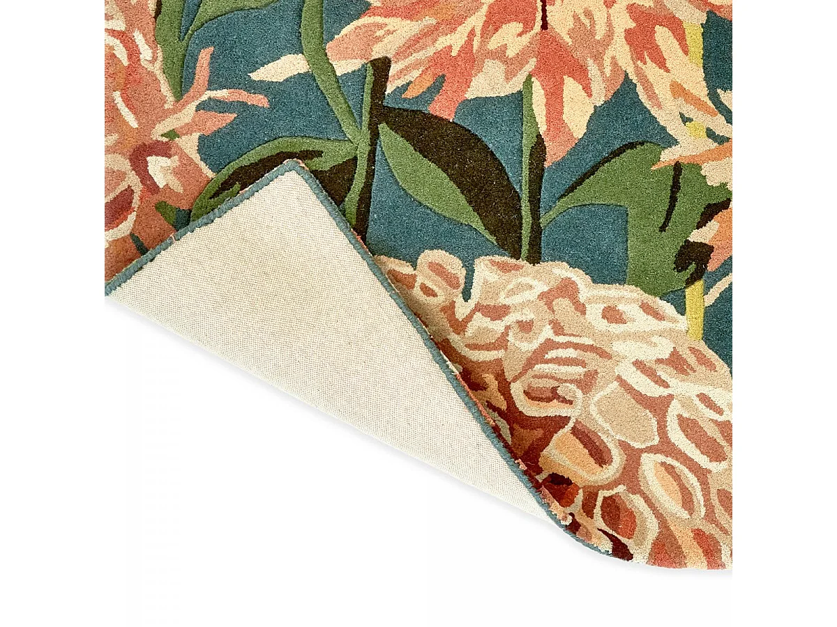 tapis chambre 170x240 fait à la main en laine vert et orange motif floral