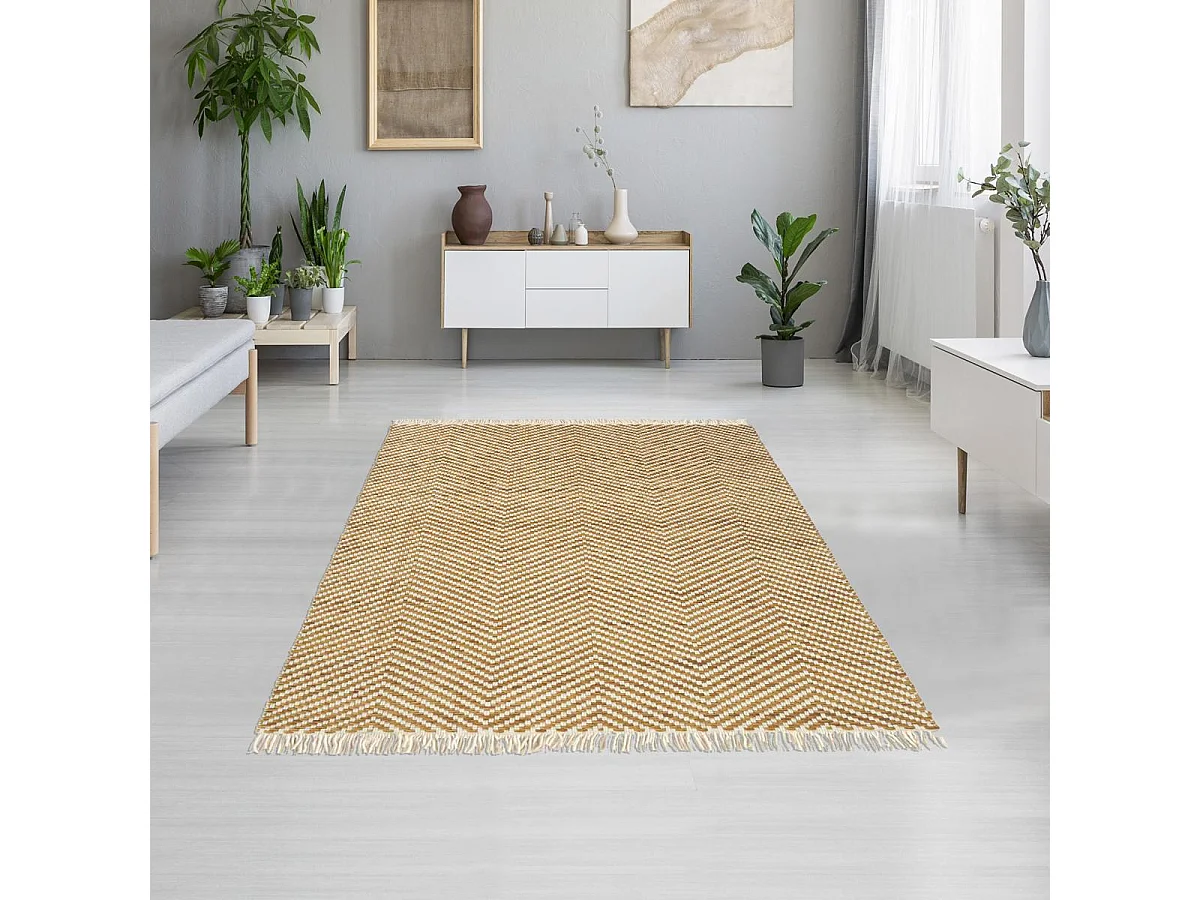Tapis kilim 160x230 rectangle tissé en laine marron et beige motif simple