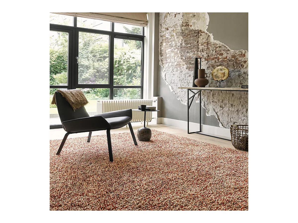 Tapis longs poils shaggy 200x280 rectangle tissé rouge et rose en laine