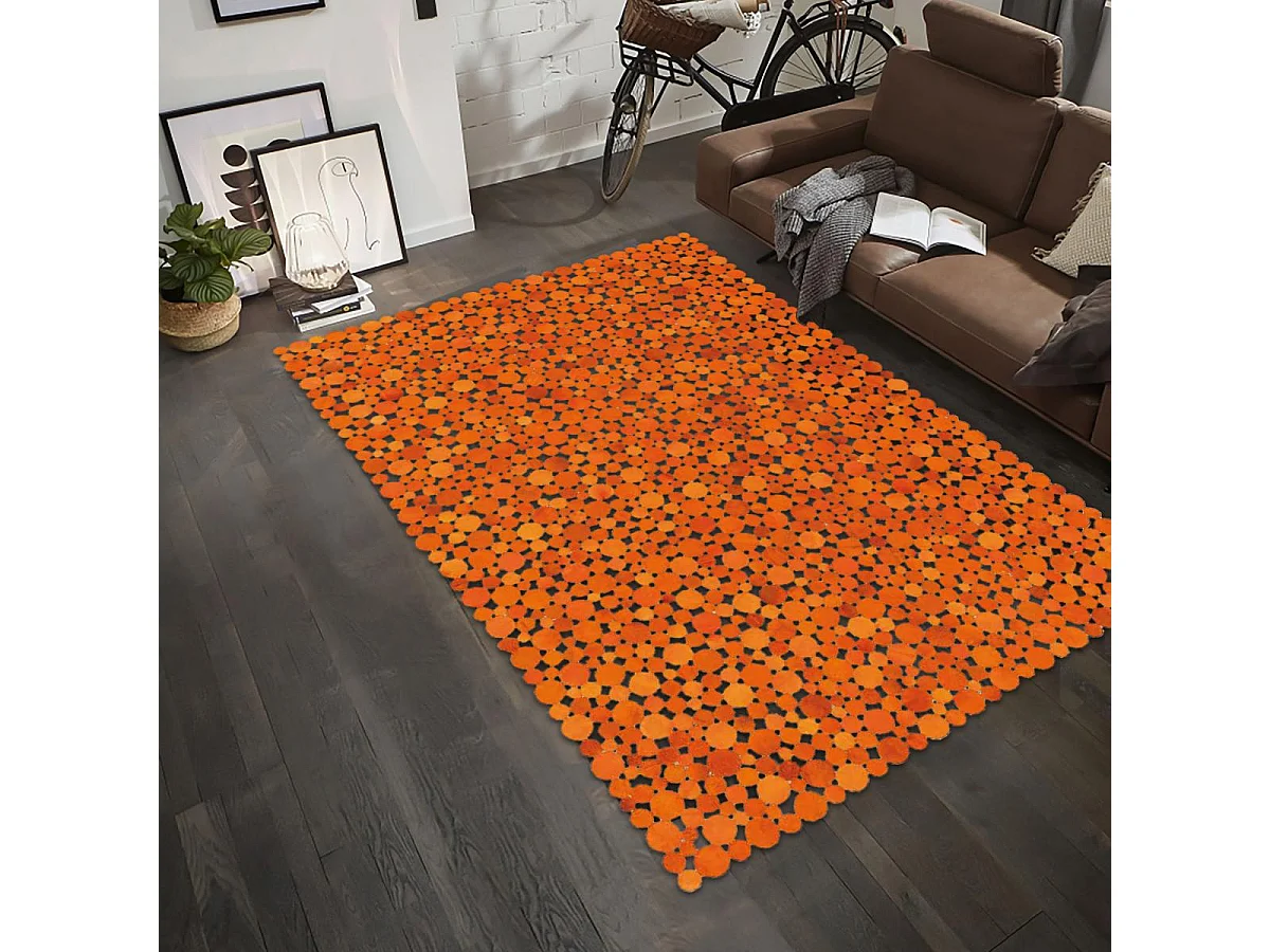 Tapis peau de vache 170x240 kilim fait main orange