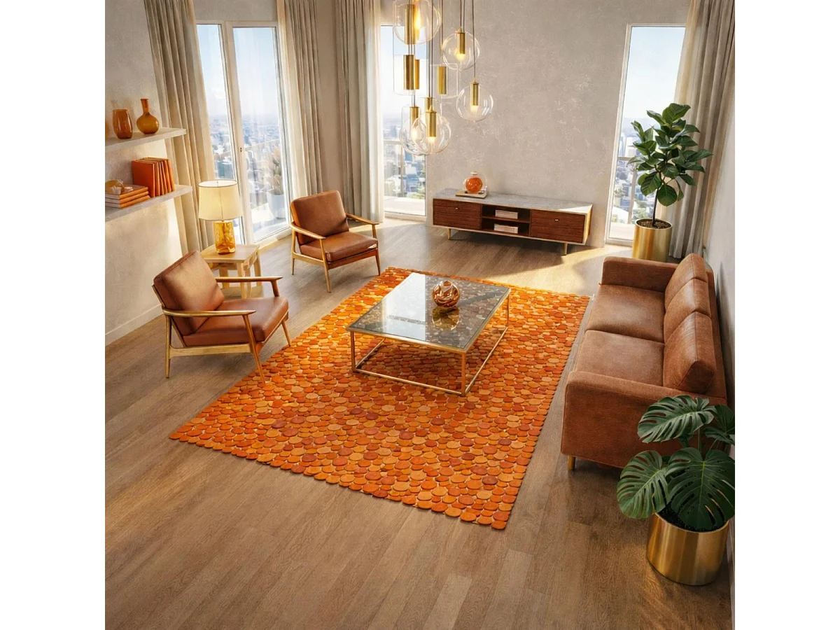 Tapis peau de vache 170x240 kilim fait main orange
