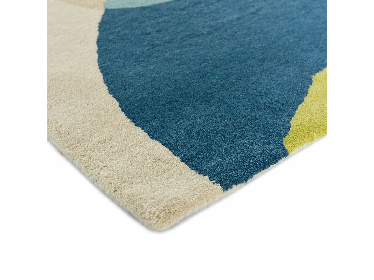 tapis grand salon 250x350 fait à la main en laine vert et bleu