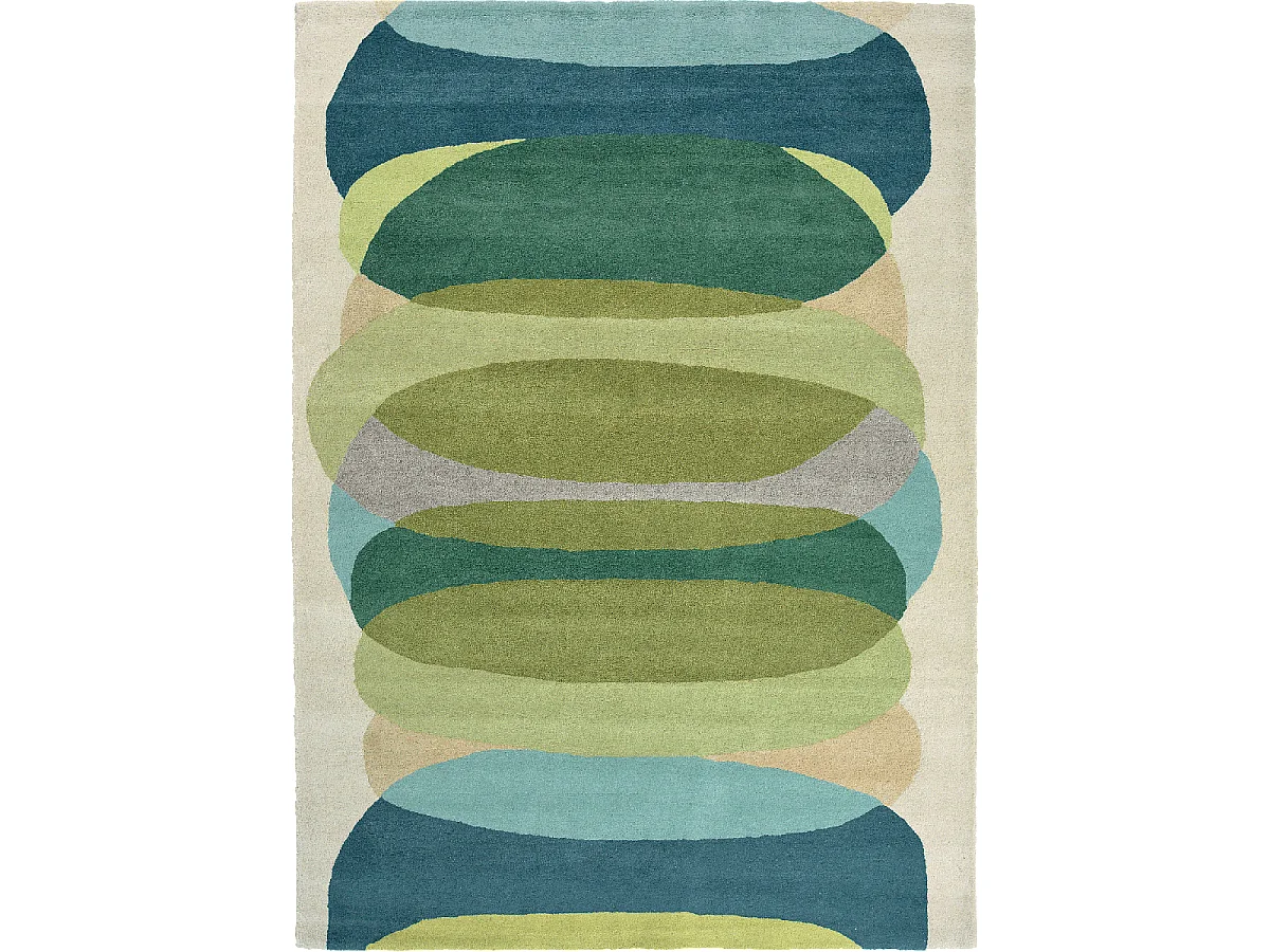 tapis grand salon 250x350 fait à la main en laine vert et bleu