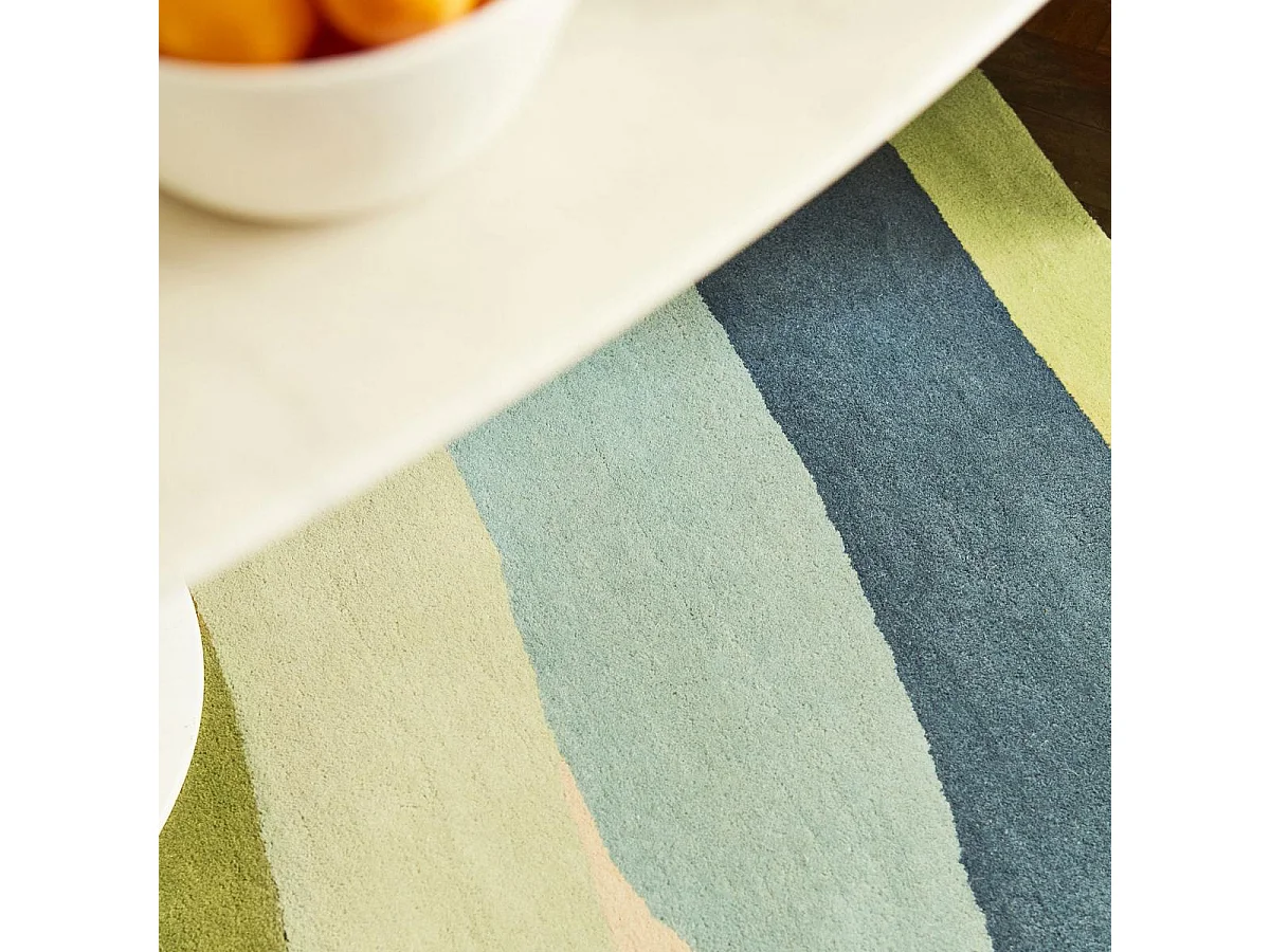 tapis grand salon 250x350 fait à la main en laine vert et bleu