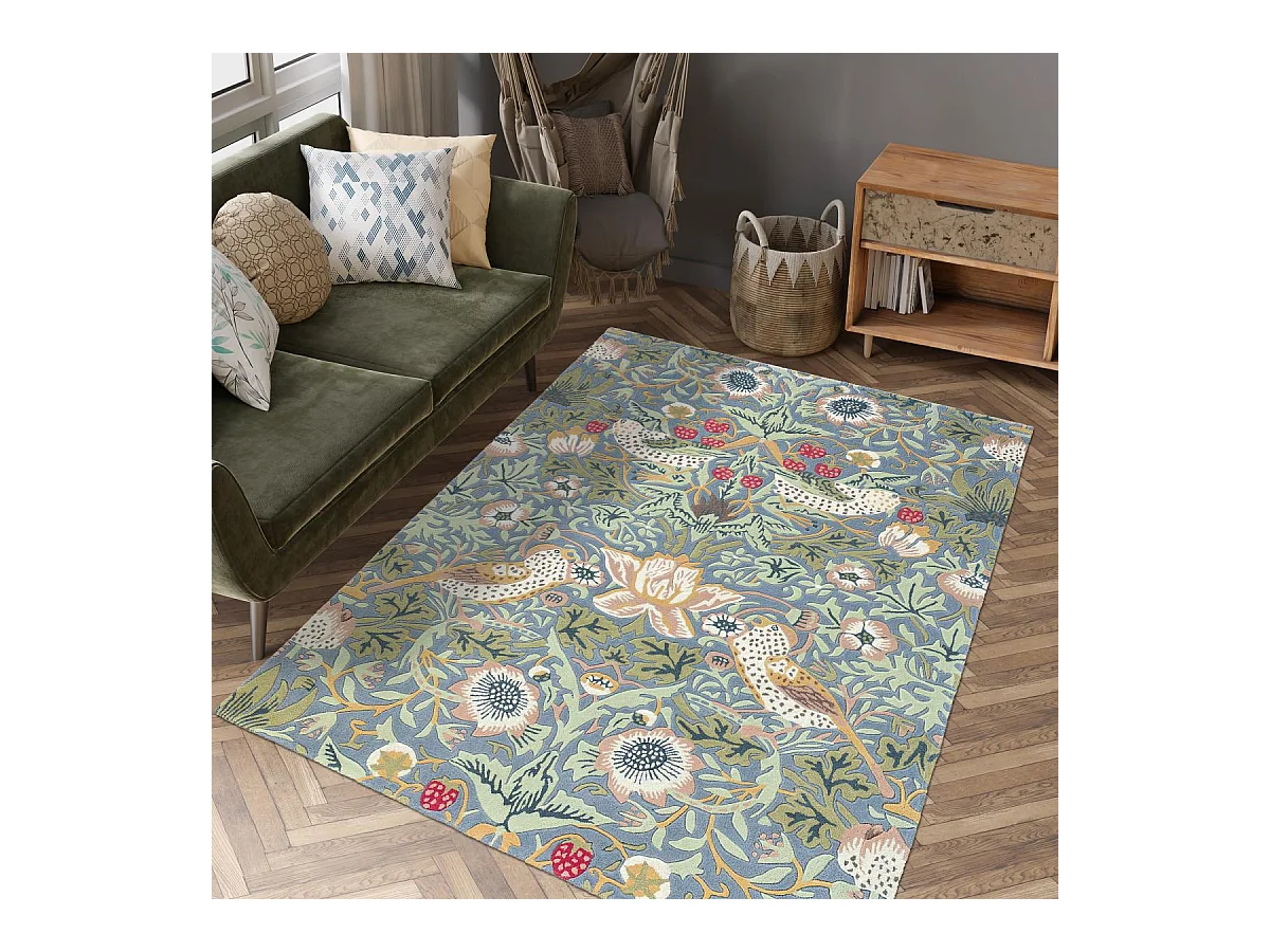 tapis salon 200x280 fait à la main en laine vert pastel rectangle motif floral