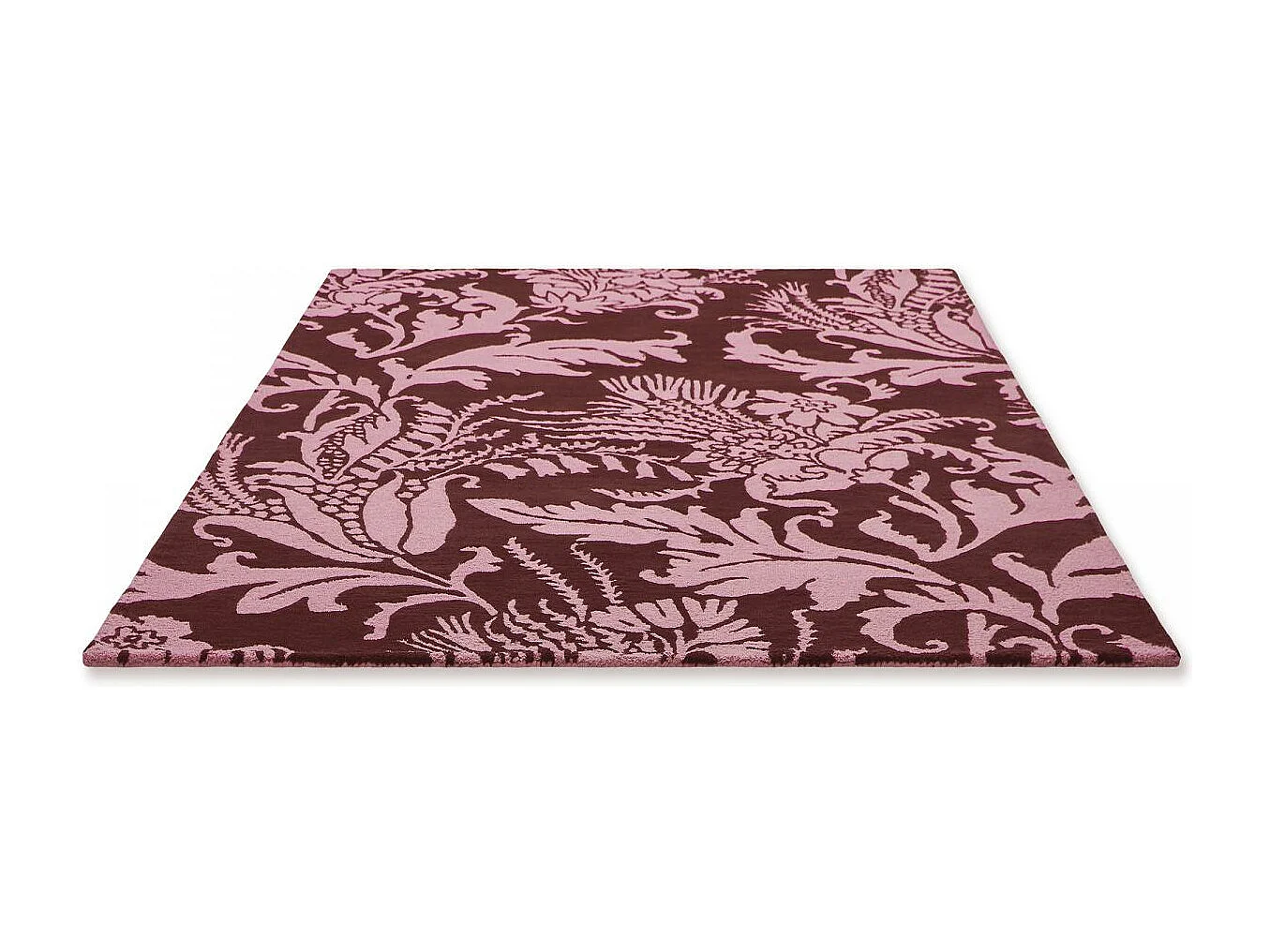 tapis chambre 200x280 fait à la main en laine bordeaux et rose motif floral