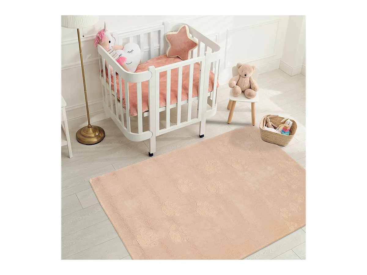 Tapis enfant 110x160 fait main en acrylique crème FOOTPRINT