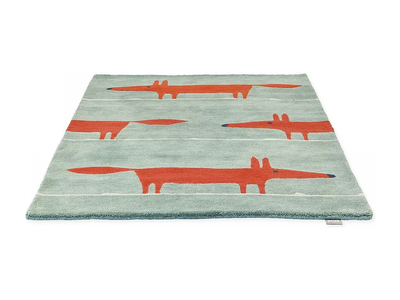 Tapis enfant 140x200 fait à la main en laine vert pastel et rouge MR FOX