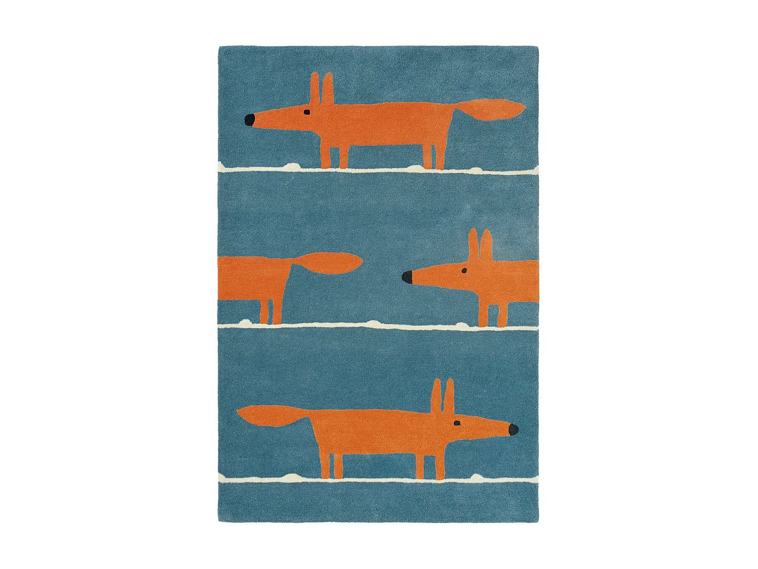 Tapis enfant 140x200 fait à la main en laine bleu et orange MR FOX