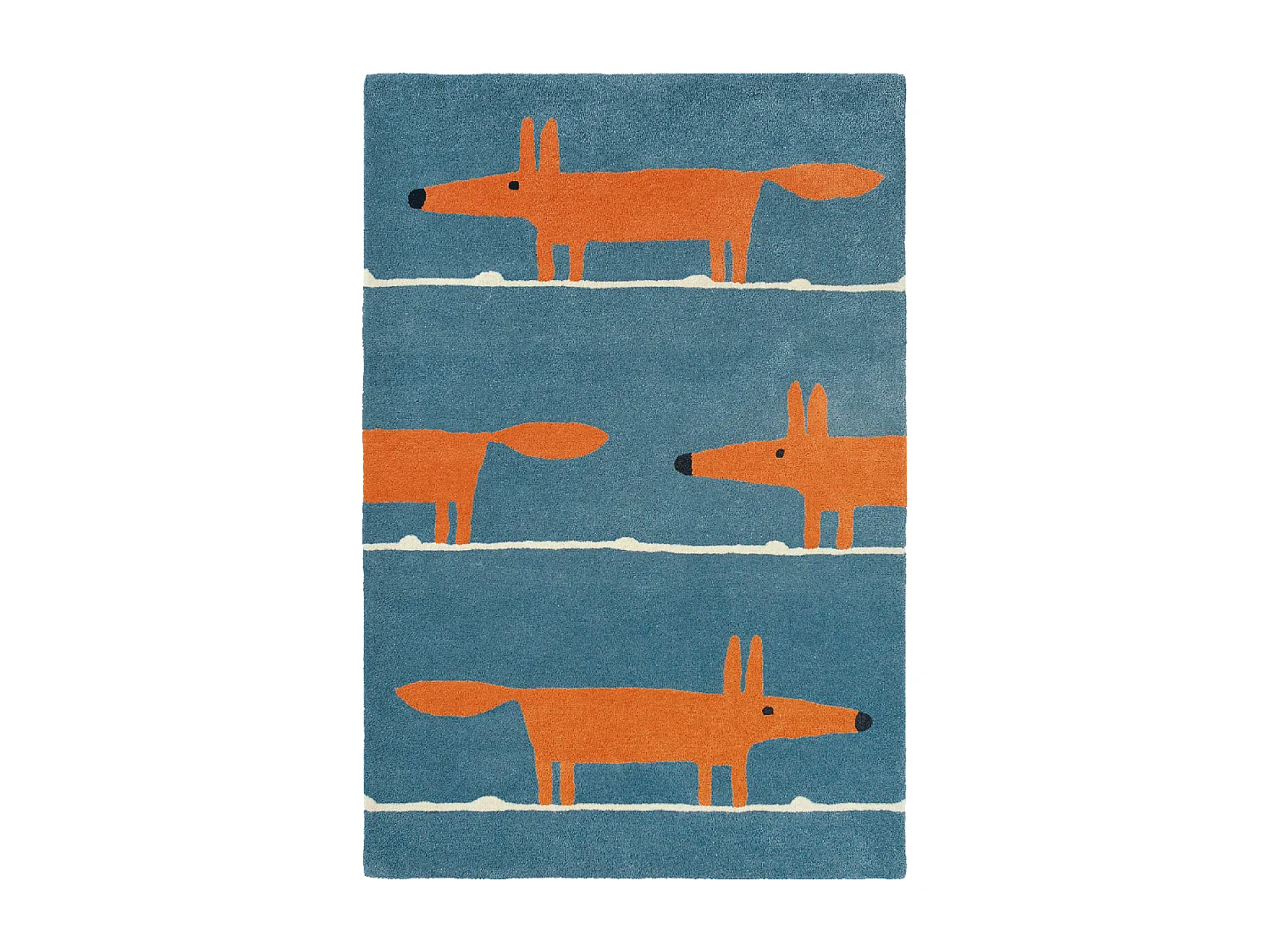 Tapis enfant 140x200 fait à la main en laine bleu et orange MR FOX