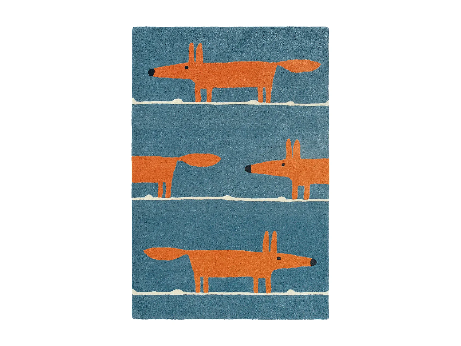 Tapis enfant 140x200 fait à la main en laine bleu et orange MR FOX