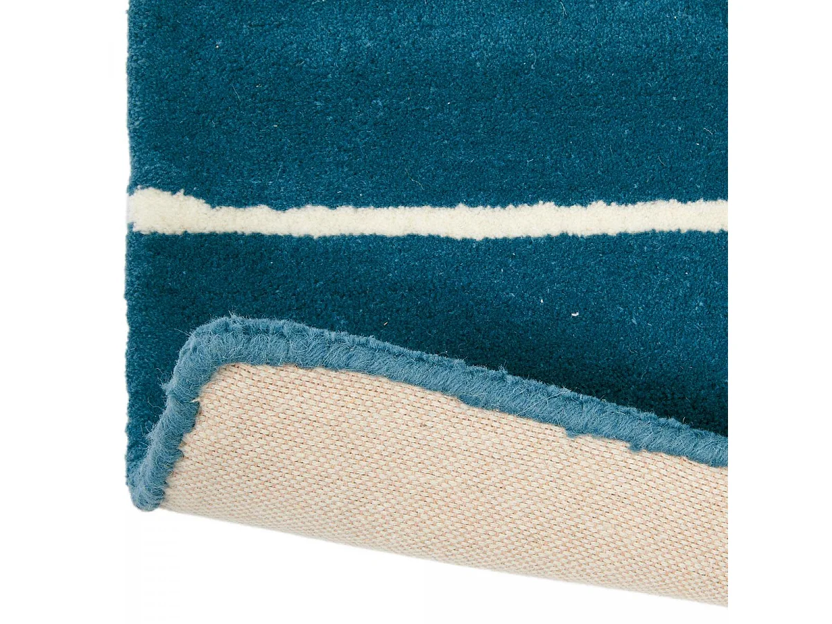 Tapis enfant 90x150 fait à la main en laine bleu et orange MR FOX