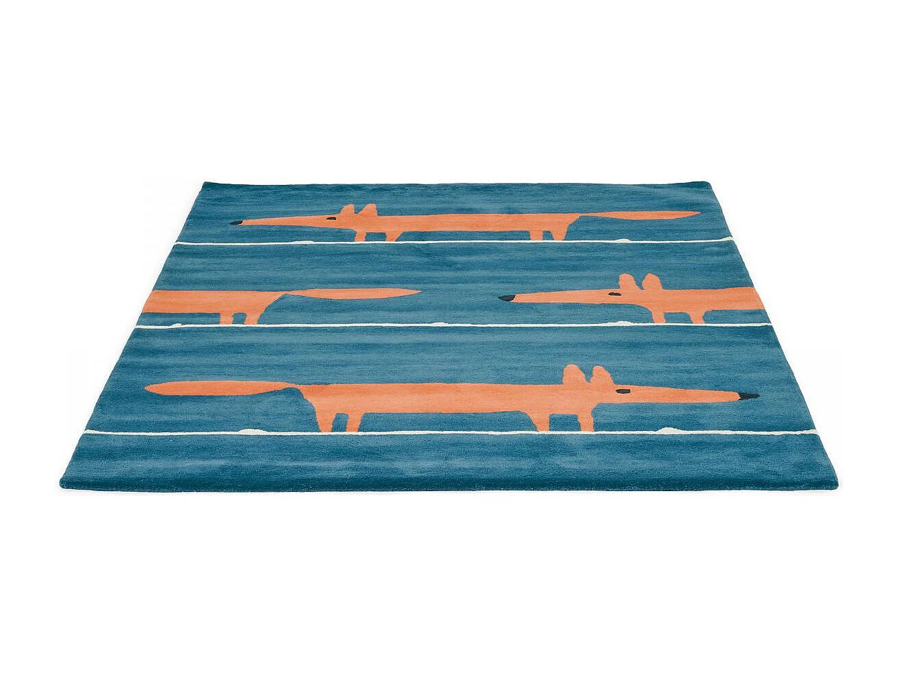 Tappeto per bambini 90x150 realizzato a mano in lana blu e arancione MR FOX