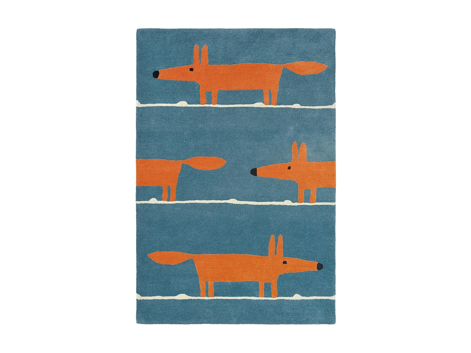 Tapis enfant 120x180 fait à la main en laine bleu et orange MR FOX
