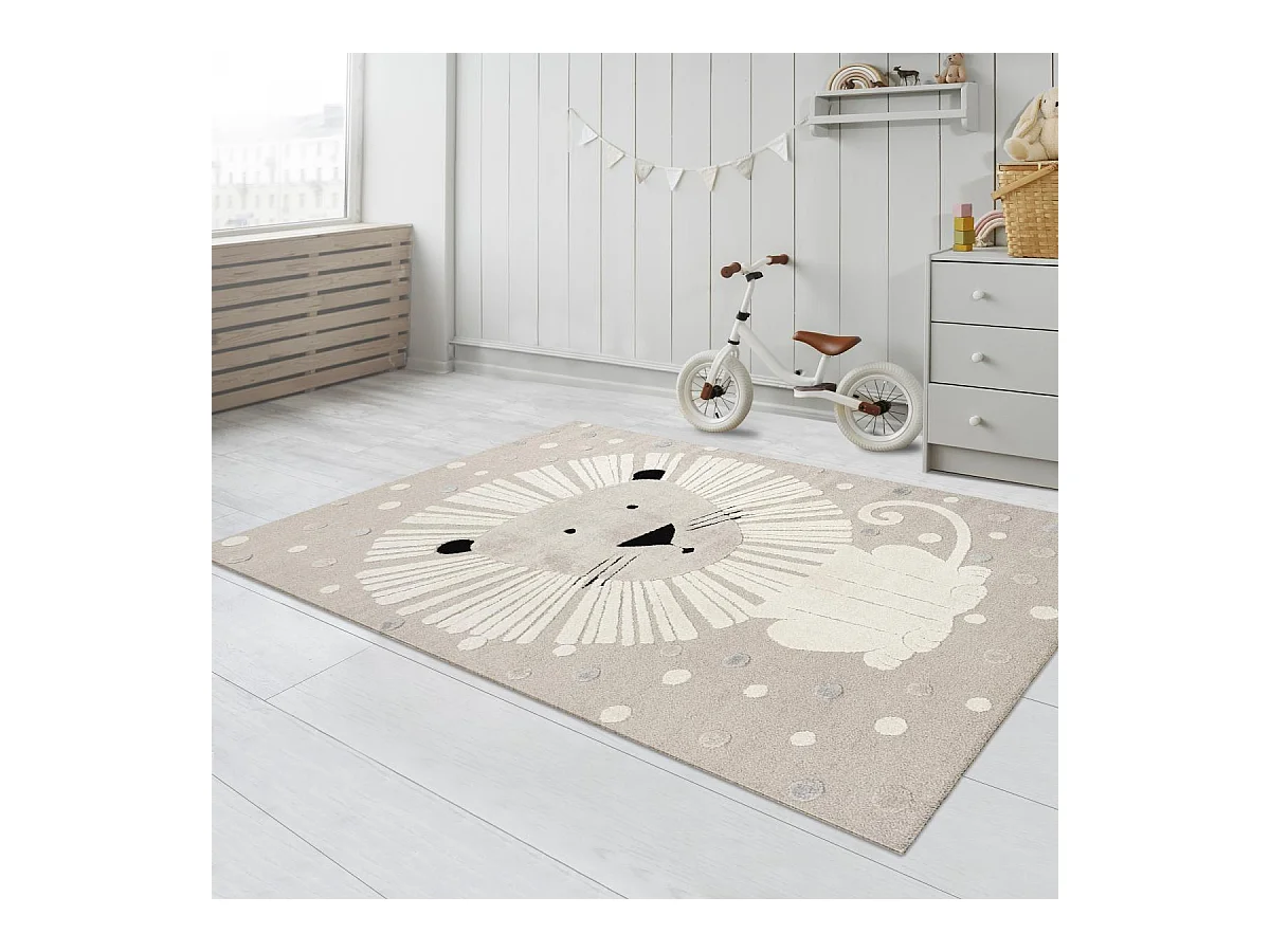 Tapis enfant LYN9 LI ON 120x170 cm Beige - Tapis facile d'entretien, doux et soyeux