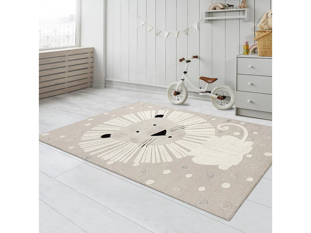 Tapis enfant LYN9 LI ON 120x170 cm Beige - Tapis facile d'entretien, doux et soyeux