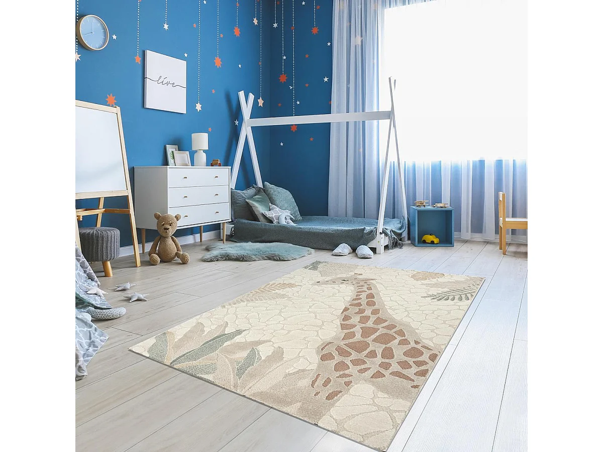 Tapis enfant LYN9 GIR AF 140x200 cm Crème - Tapis facile d'entretien, doux et soyeux
