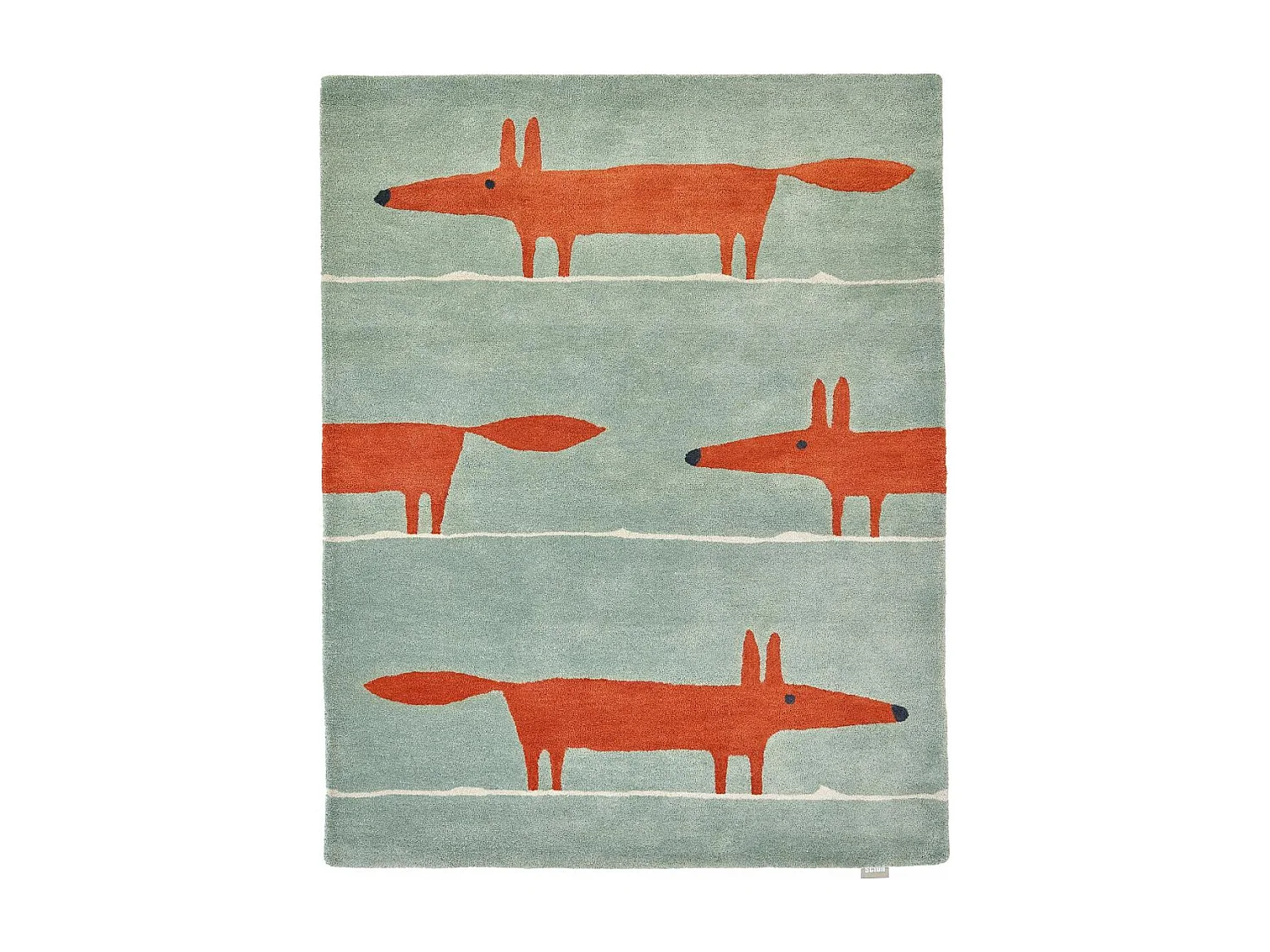 Tapis enfant 90x150 fait à la main en laine vert pastel et rouge MR FOX